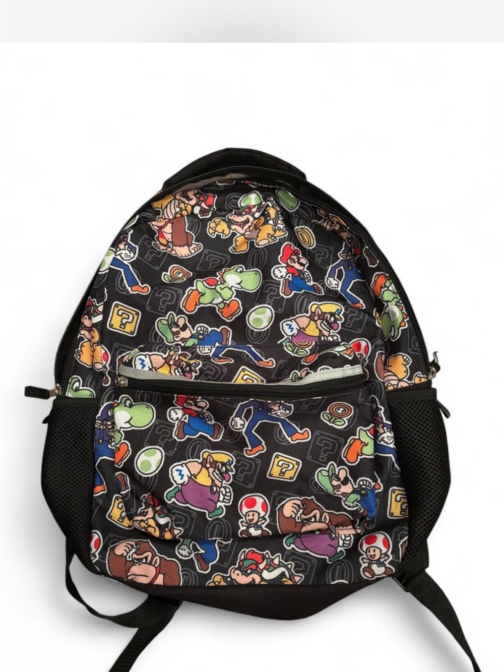 Kids Black Super Mario Character Print Backpack